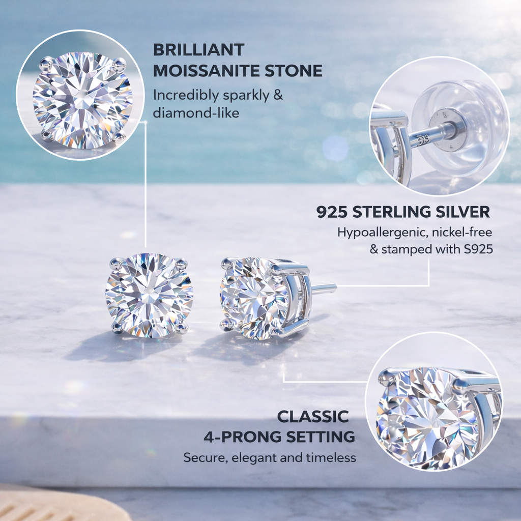 Moissannite Stud Earrings 925 Sterling Silver with GRA Certification