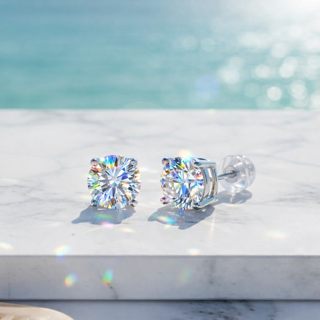 Moissannite Stud Earrings 925 Sterling Silver with GRA Certification