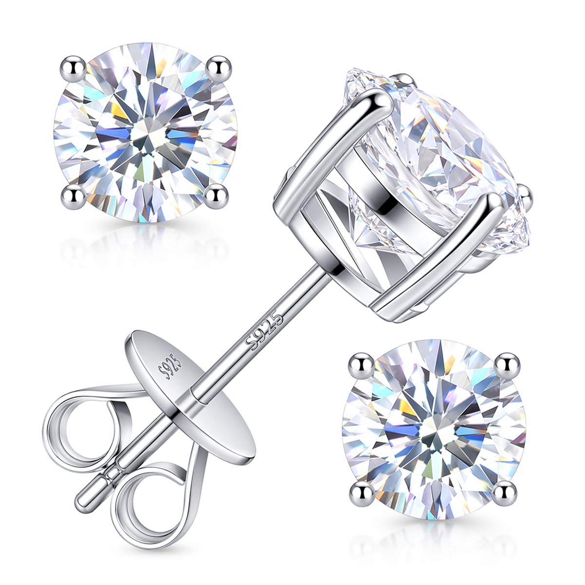 Moissannite Stud Earrings 925 Sterling Silver with GRA Certification