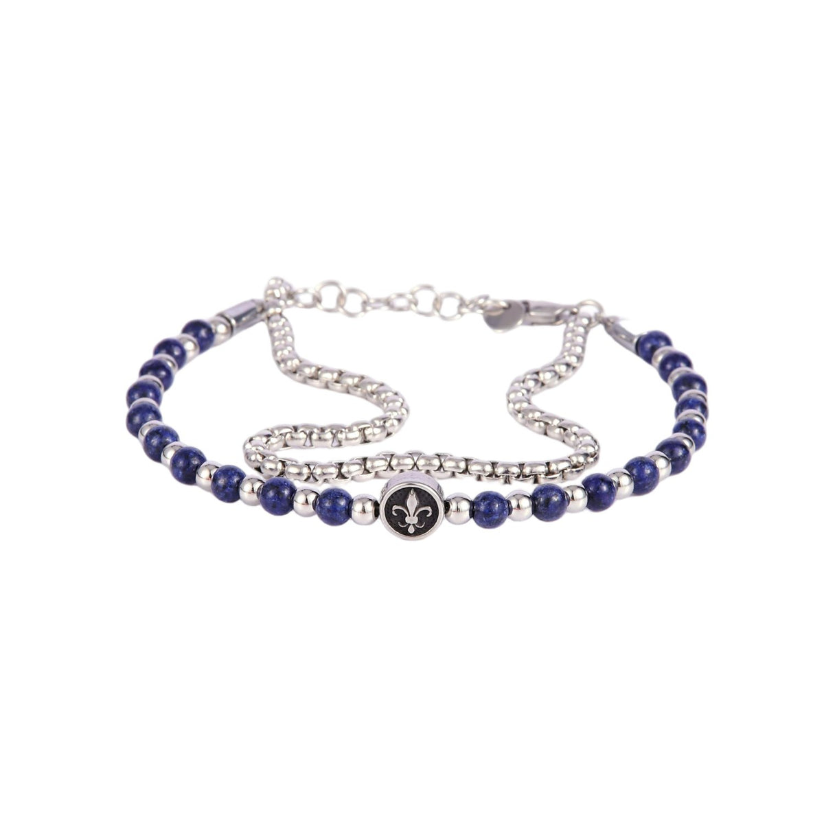 Stainless Steel Silver Tone Layered Bracelet with Cross Pendant