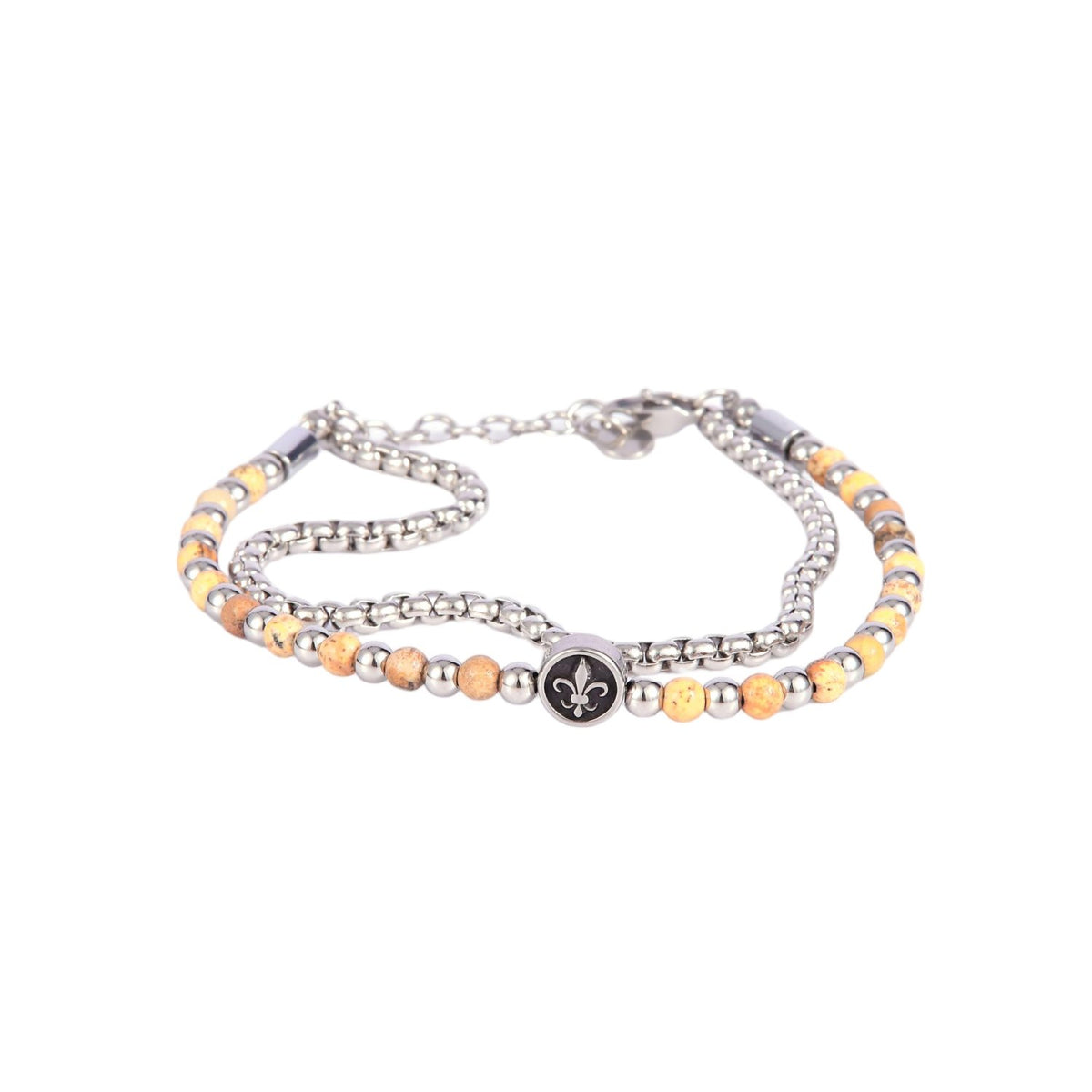 Stainless Steel Silver Tone Layered Bracelet with Cross Pendant
