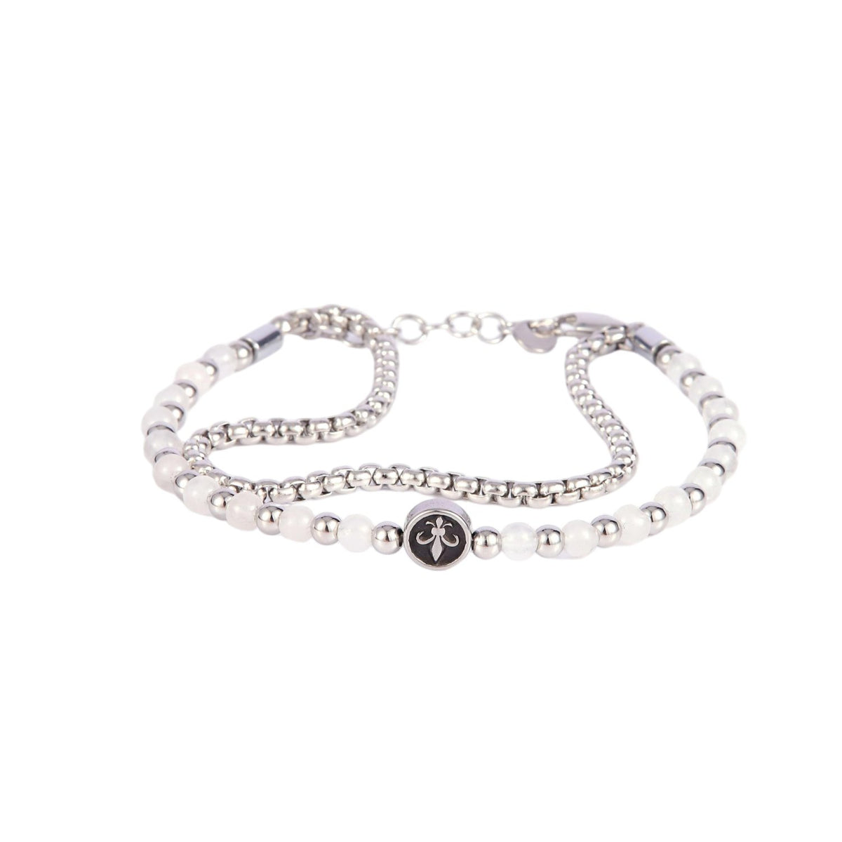 Stainless Steel Silver Tone Layered Bracelet with Cross Pendant