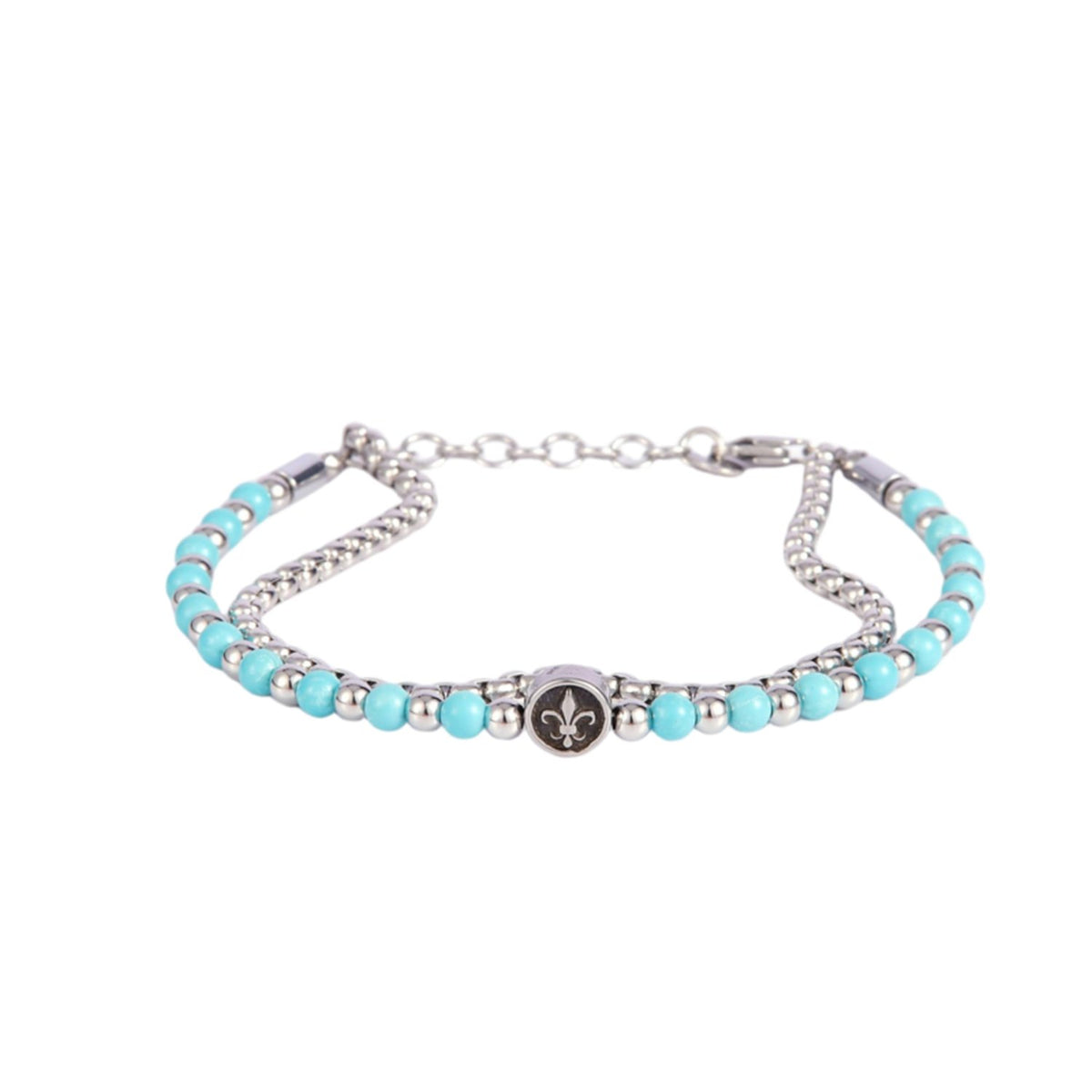 Stainless Steel Silver Tone Layered Bracelet with Cross Pendant