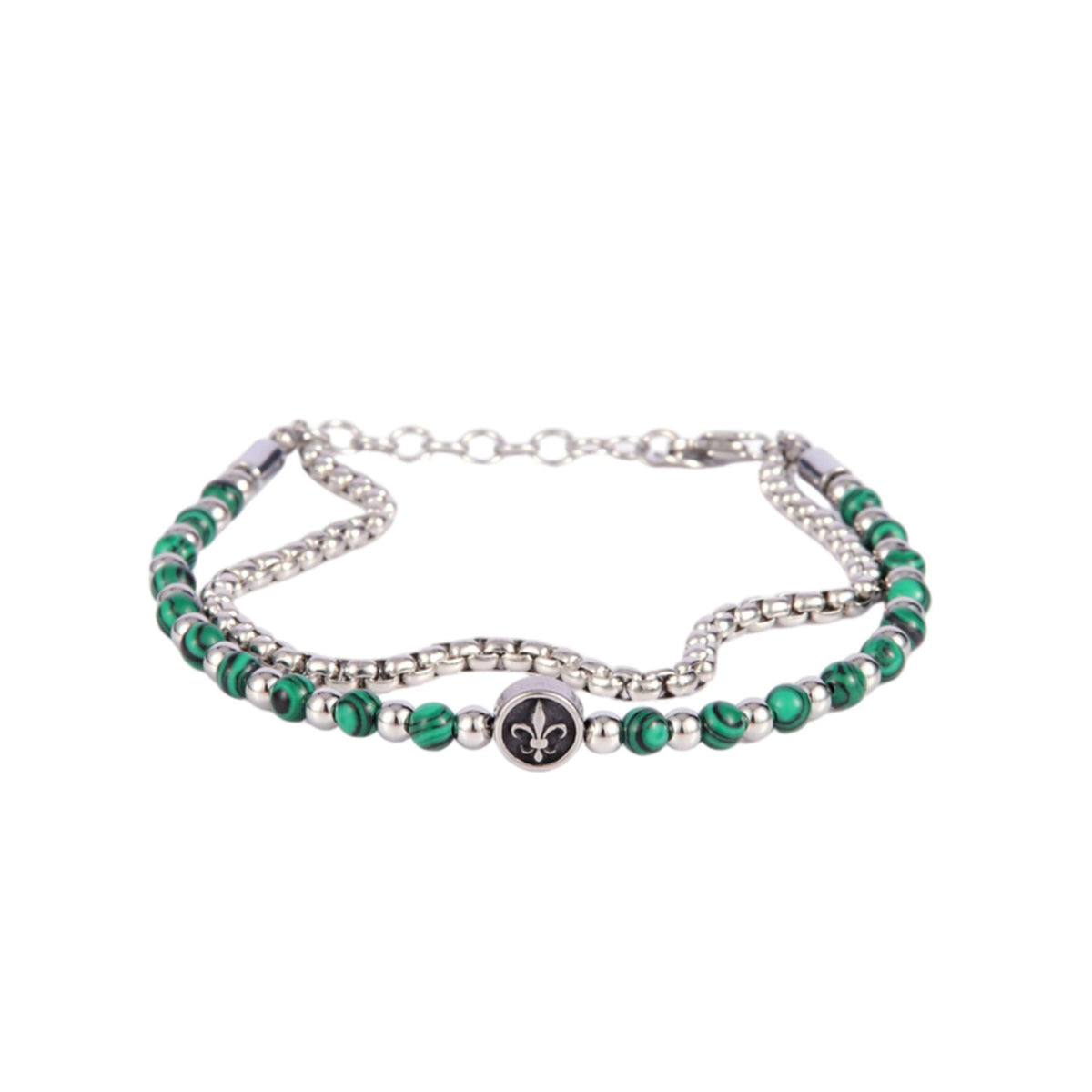 Stainless Steel Silver Tone Layered Bracelet with Cross Pendant