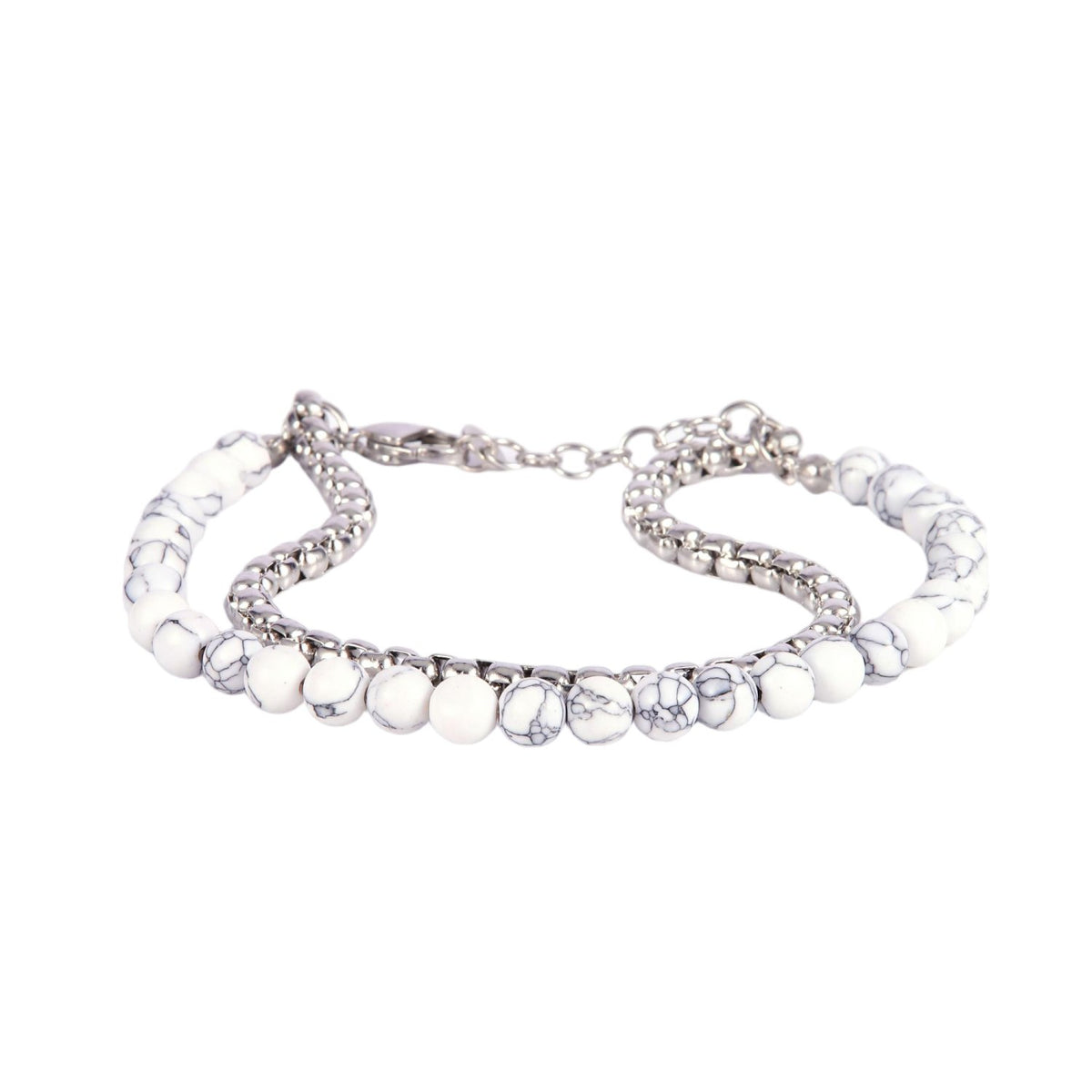Stainless Steel Silver Tone Chain and Beaded Bracelet