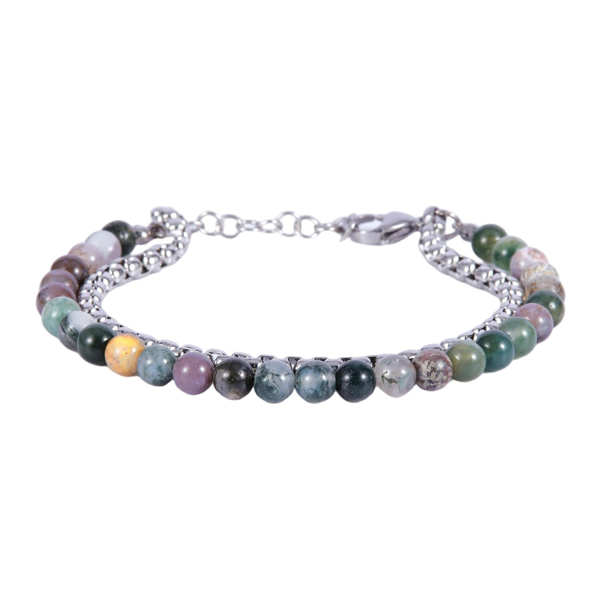 Stainless Steel Silver Tone Chain and Beaded Bracelet