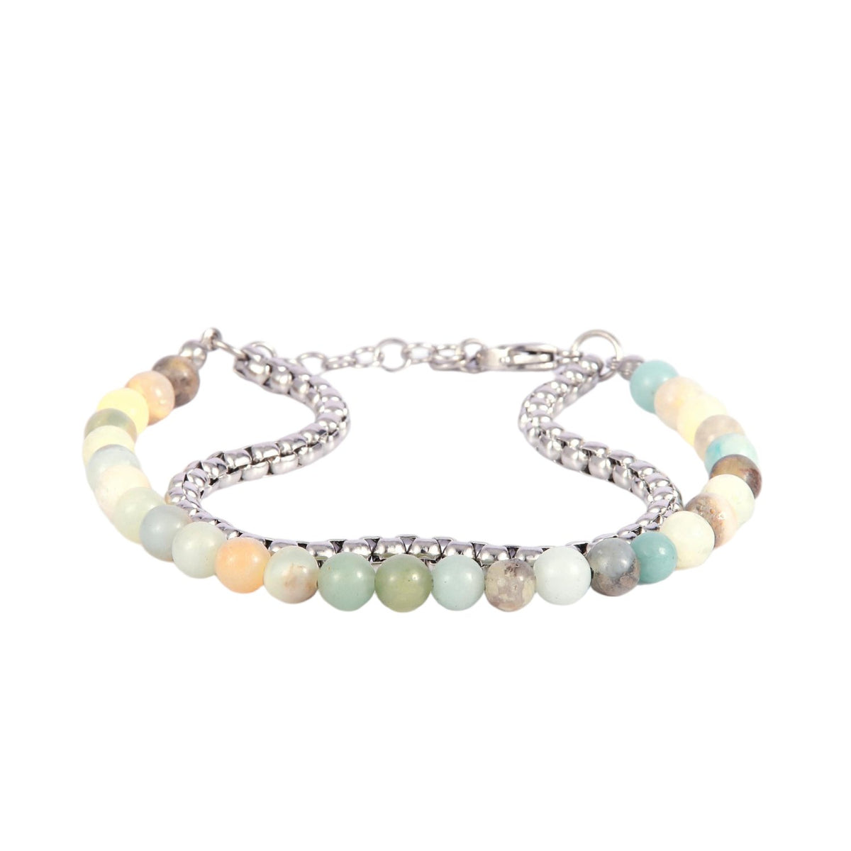 Stainless Steel Silver Tone Chain and Beaded Bracelet