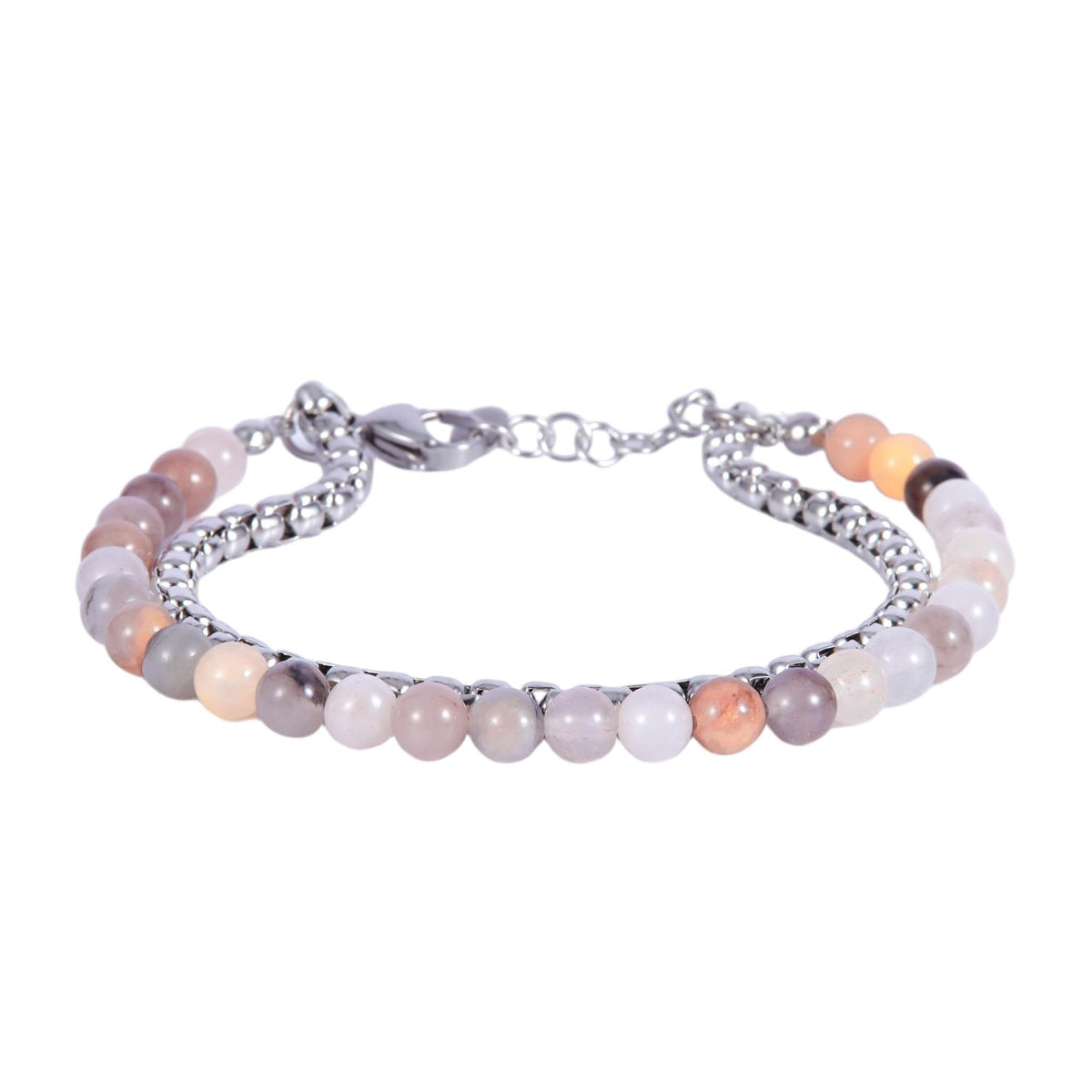 Stainless Steel Silver Tone Chain and Beaded Bracelet