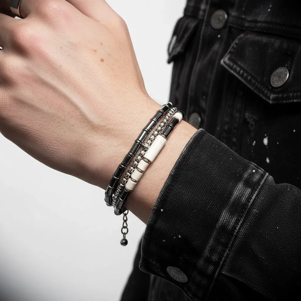 Stainless Steel Silver Tone Multi Strand Layered Bead Bracelets