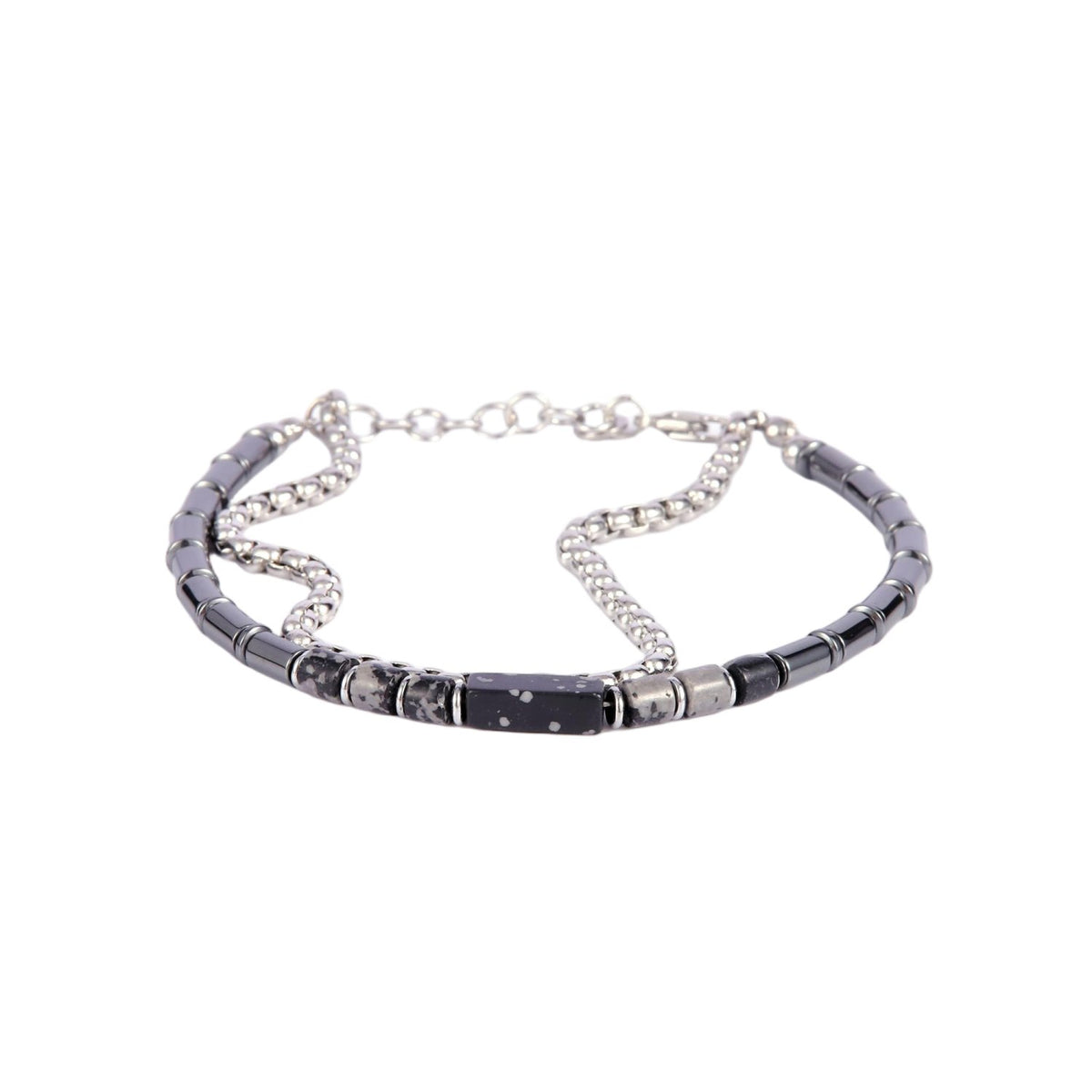 Stainless Steel Silver Tone Dual Layer Blue Bead ID Plate Bracelet