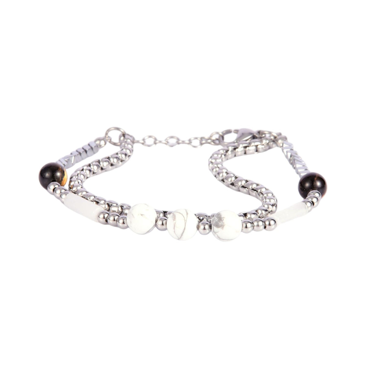 Stainless Steel Silver Tone Link Bracelet with Tiger's Eye