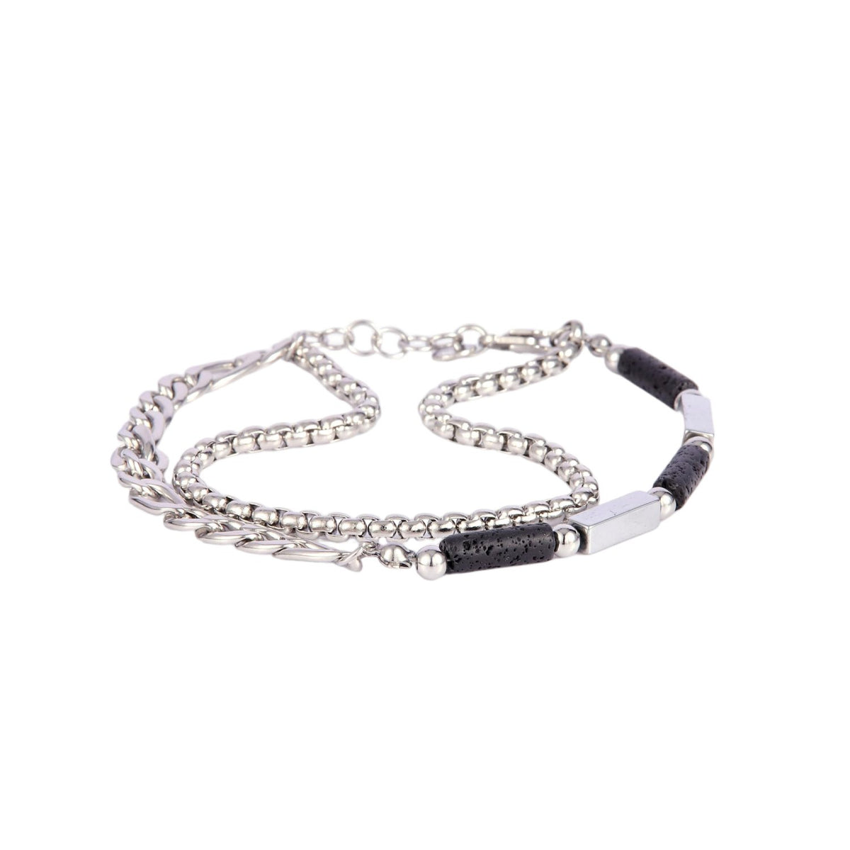 Stainless Steel Layered Curb Chain and Bead Bracelet
