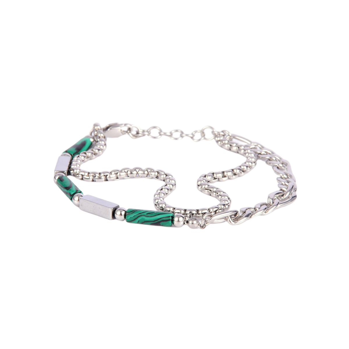 Stainless Steel Layered Curb Chain and Bead Bracelet