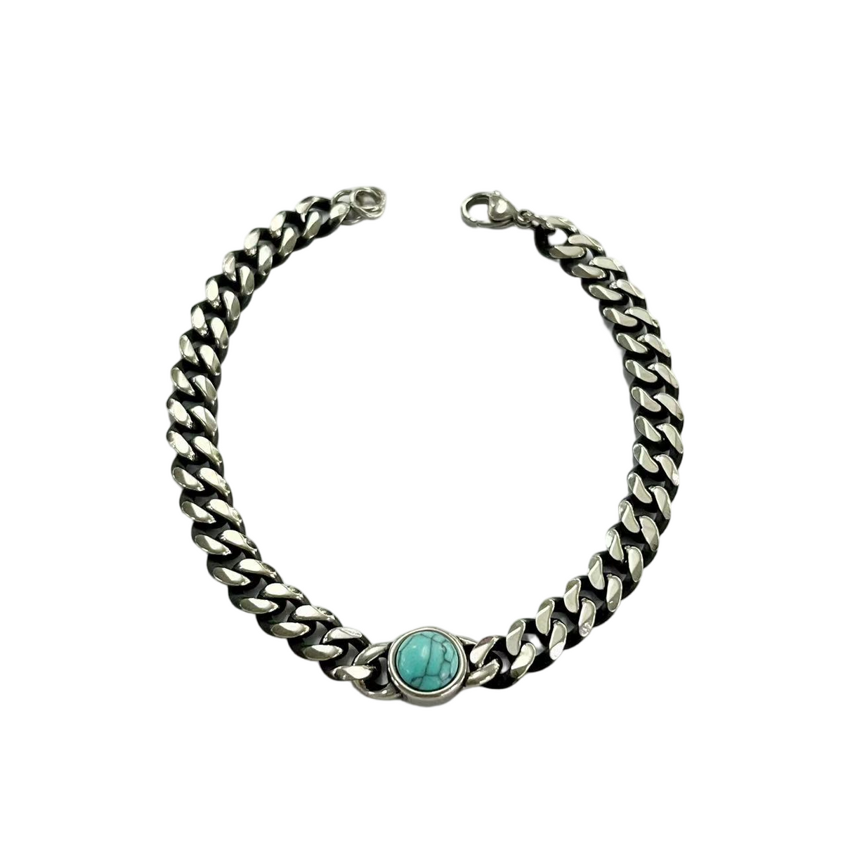 Stone Accent Stainless Steel Curb Chain Bracelet