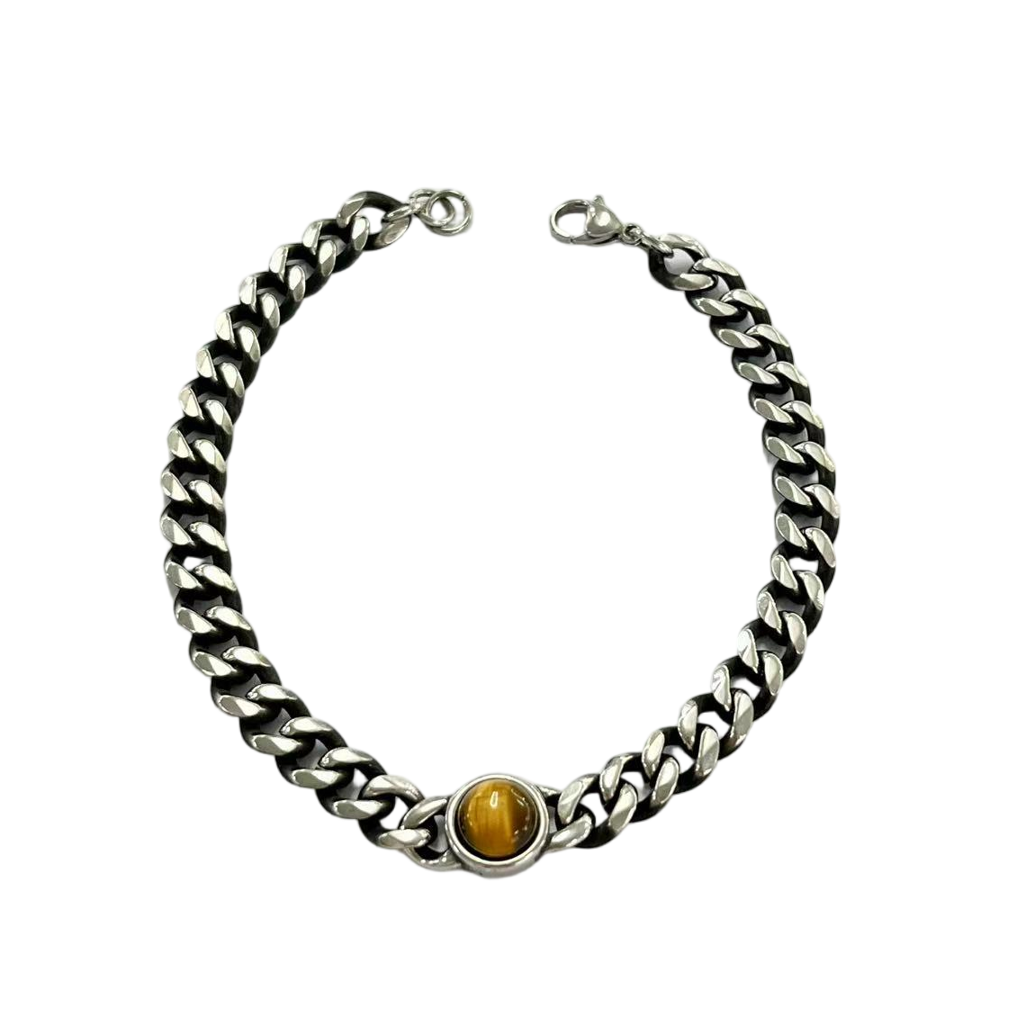 Stone Accent Stainless Steel Curb Chain Bracelet