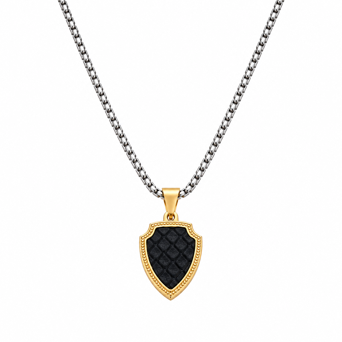 Shield Pendant Necklace with Leather Accents