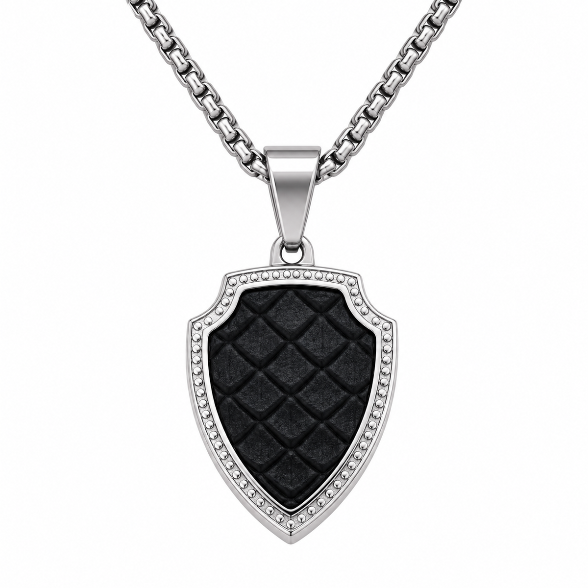 Shield Pendant Necklace with Leather Accents