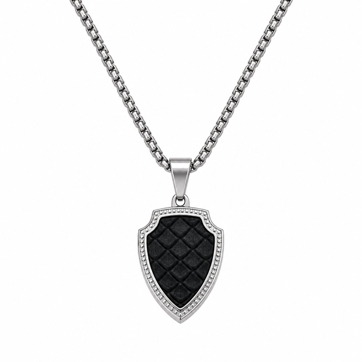 Shield Pendant Necklace with Leather Accents