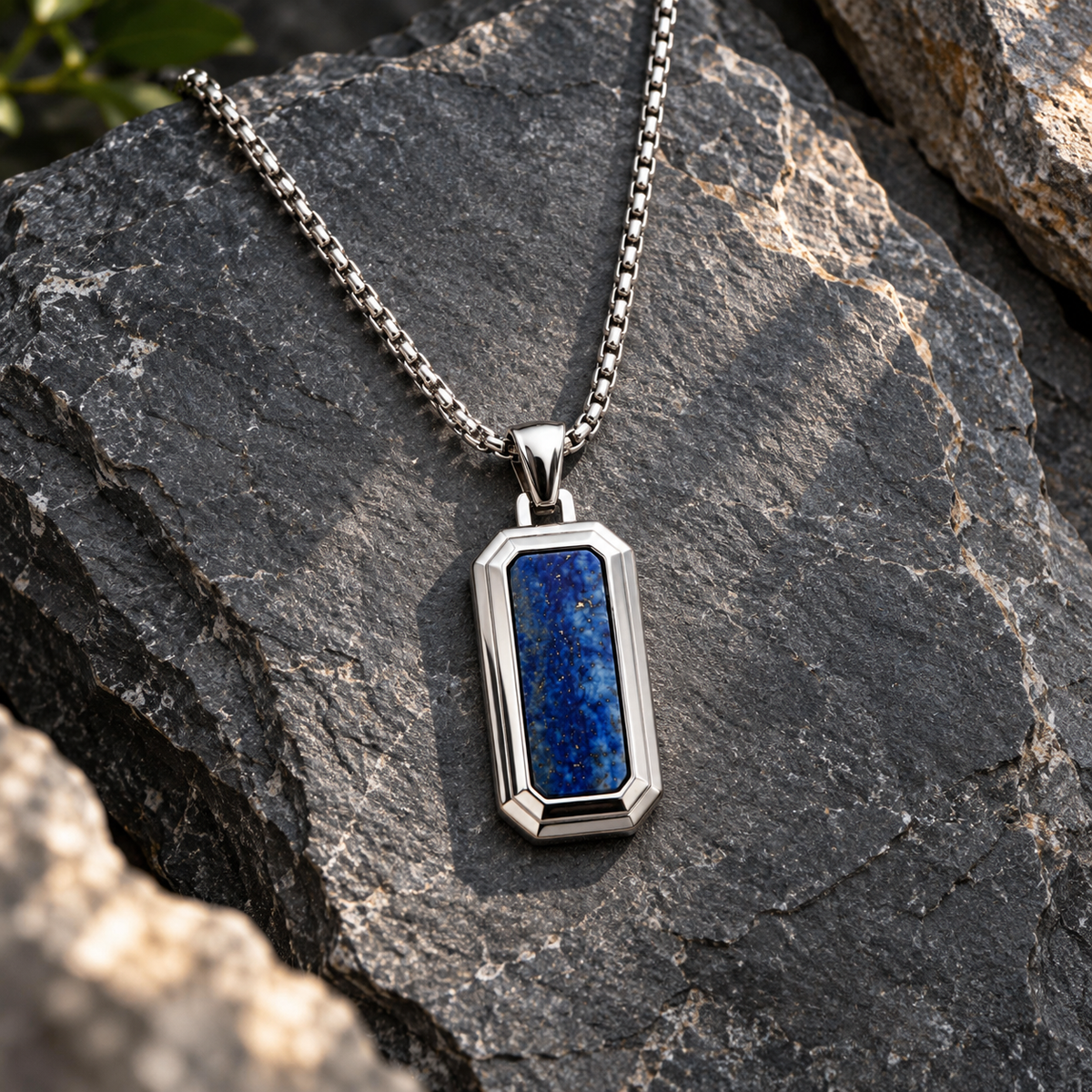 Natural Stone Dog Tag Pendant Necklace