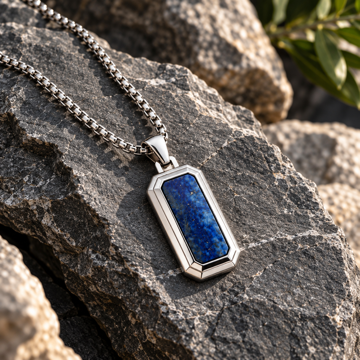 Natural Stone Dog Tag Pendant Necklace