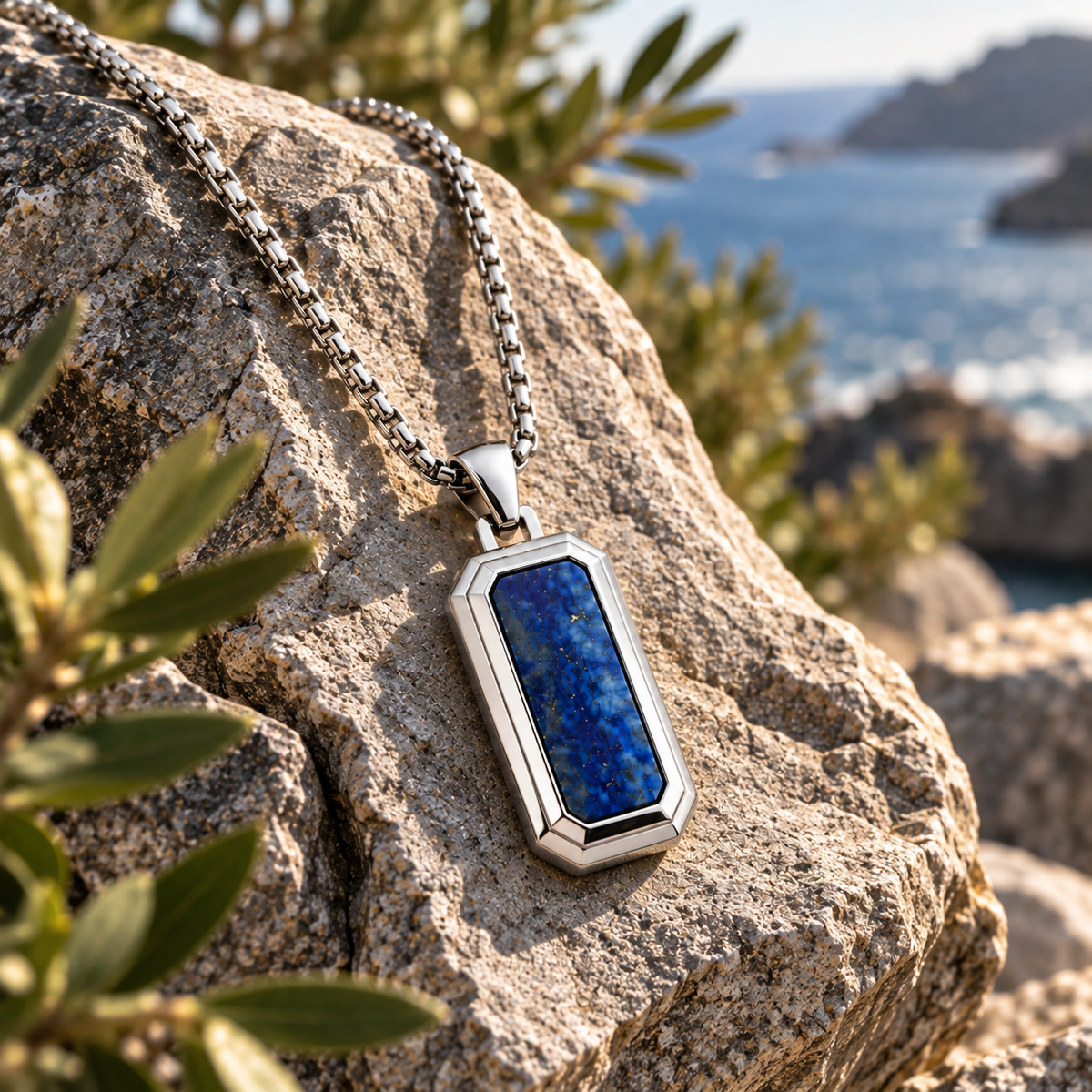 Natural Stone Dog Tag Pendant Necklace