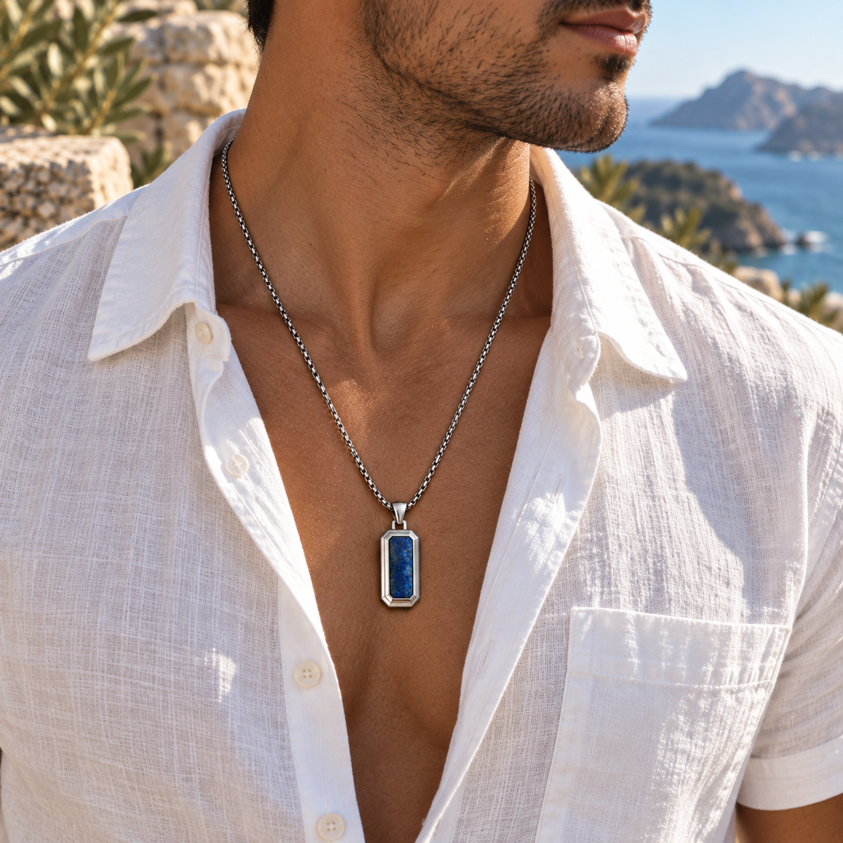 Natural Stone Dog Tag Pendant Necklace
