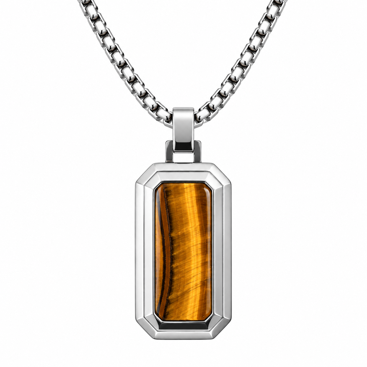 Natural Stone Dog Tag Pendant Necklace