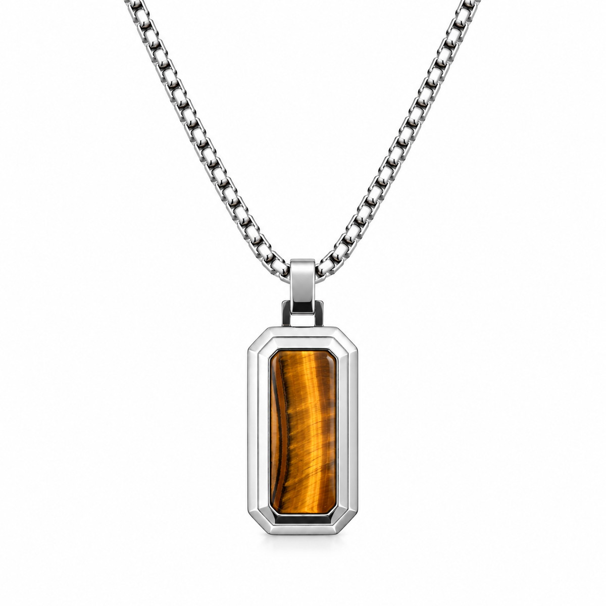 Natural Stone Dog Tag Pendant Necklace