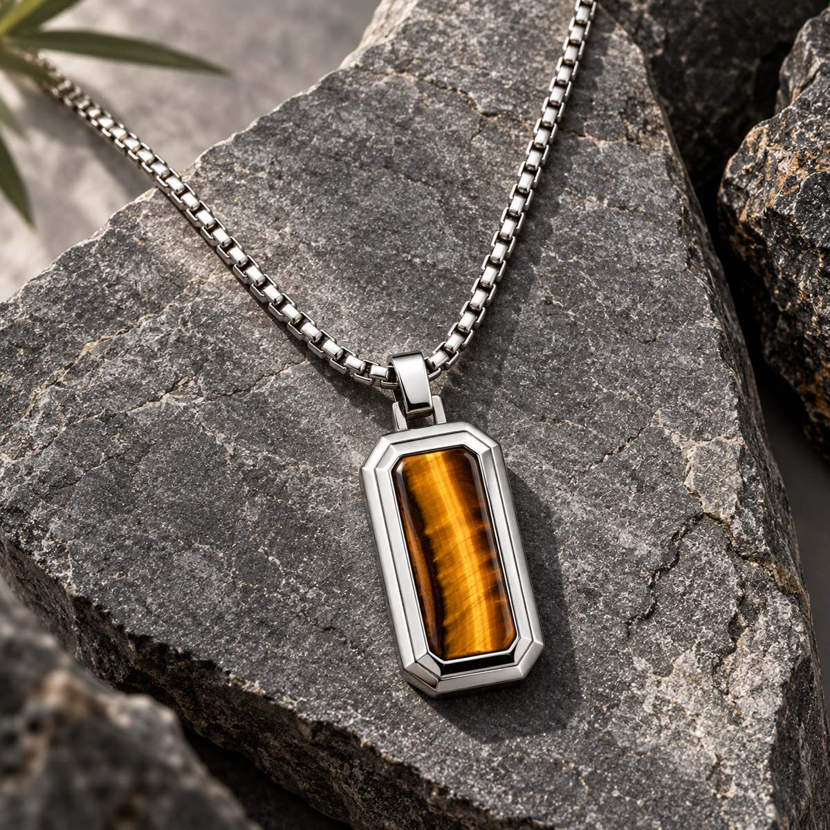 Natural Stone Dog Tag Pendant Necklace
