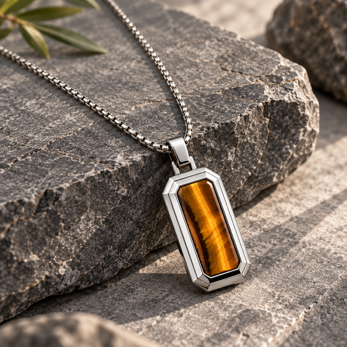 Natural Stone Dog Tag Pendant Necklace