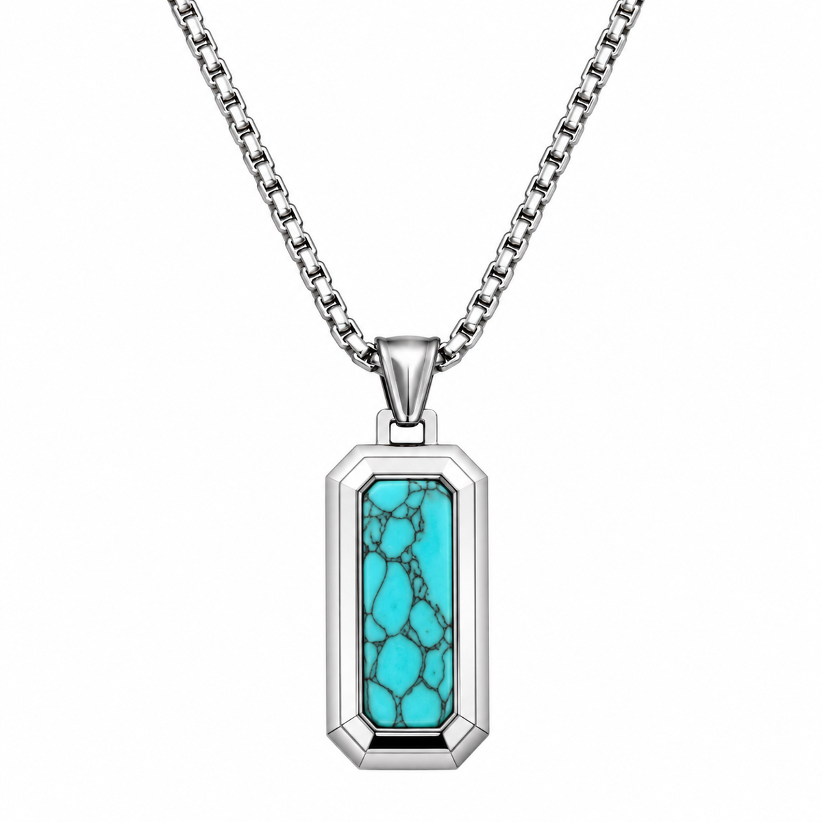 Natural Stone Dog Tag Pendant Necklace