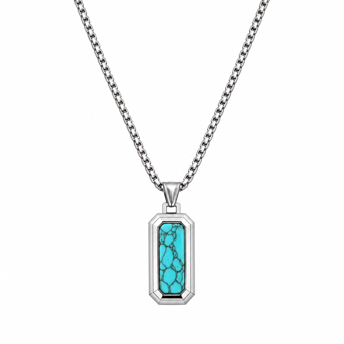 Natural Stone Dog Tag Pendant Necklace