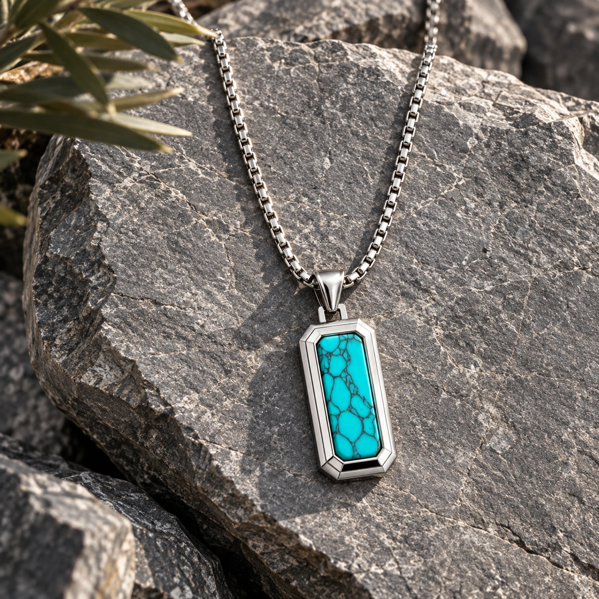 Natural Stone Dog Tag Pendant Necklace