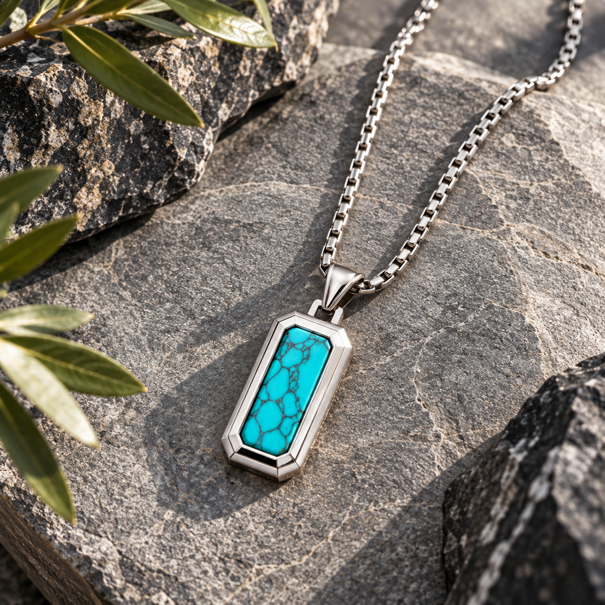 Natural Stone Dog Tag Pendant Necklace