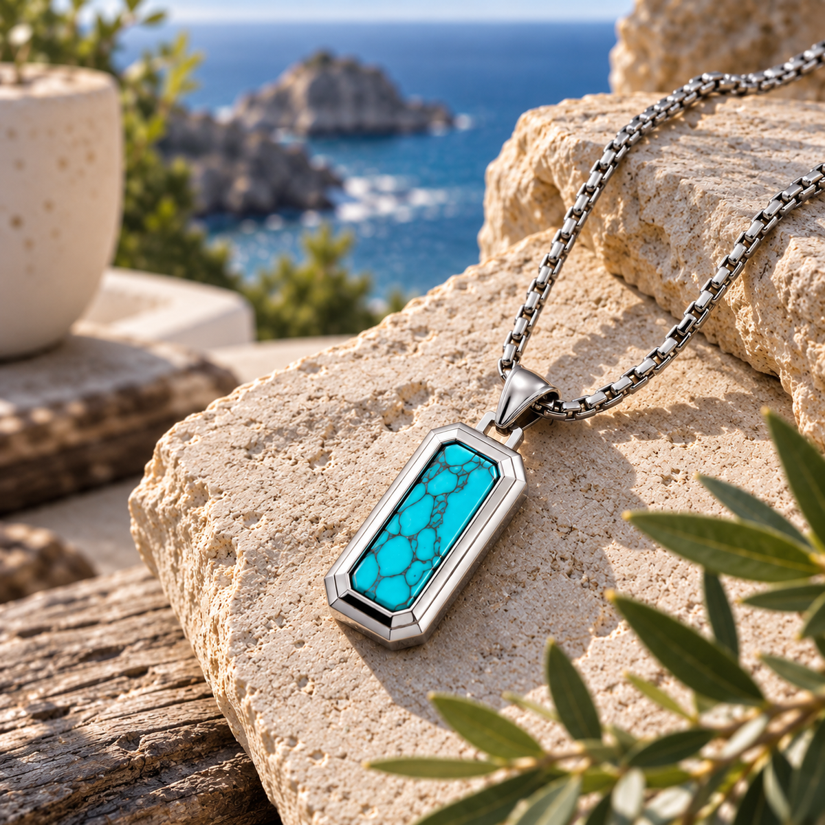 Natural Stone Dog Tag Pendant Necklace