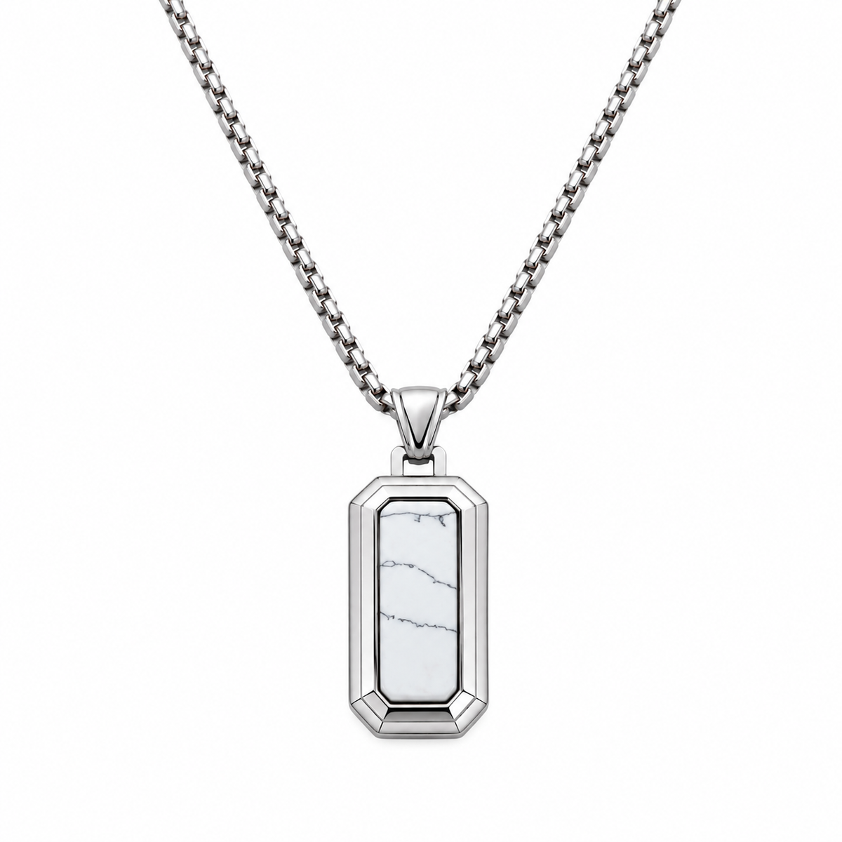 Natural Stone Dog Tag Pendant Necklace