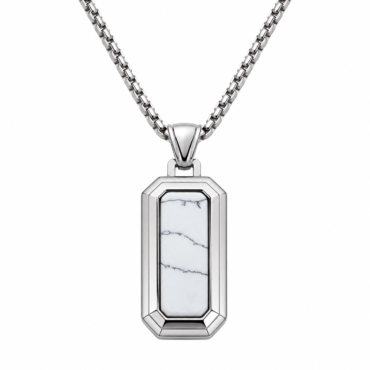 Natural Stone Dog Tag Pendant Necklace