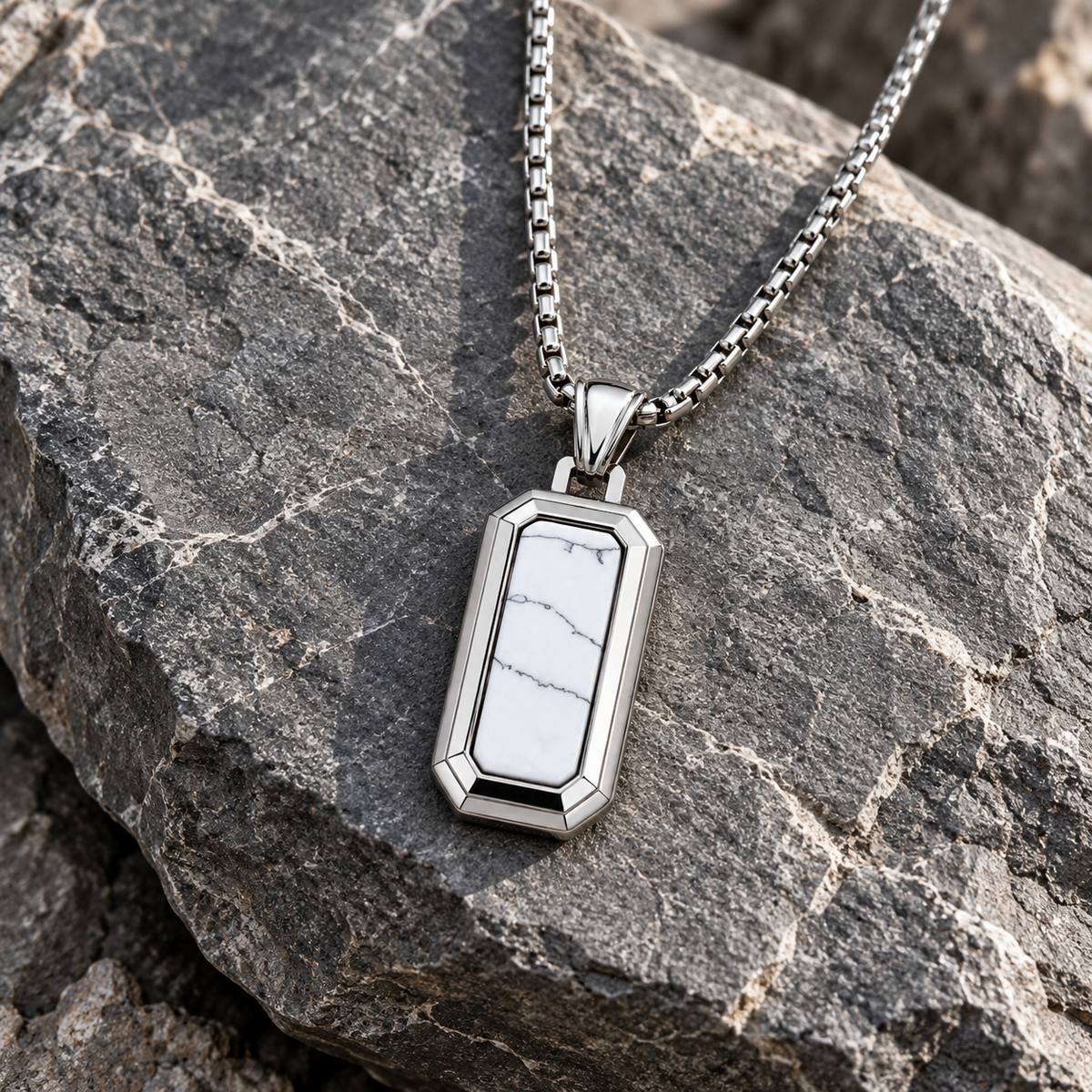 Natural Stone Dog Tag Pendant Necklace