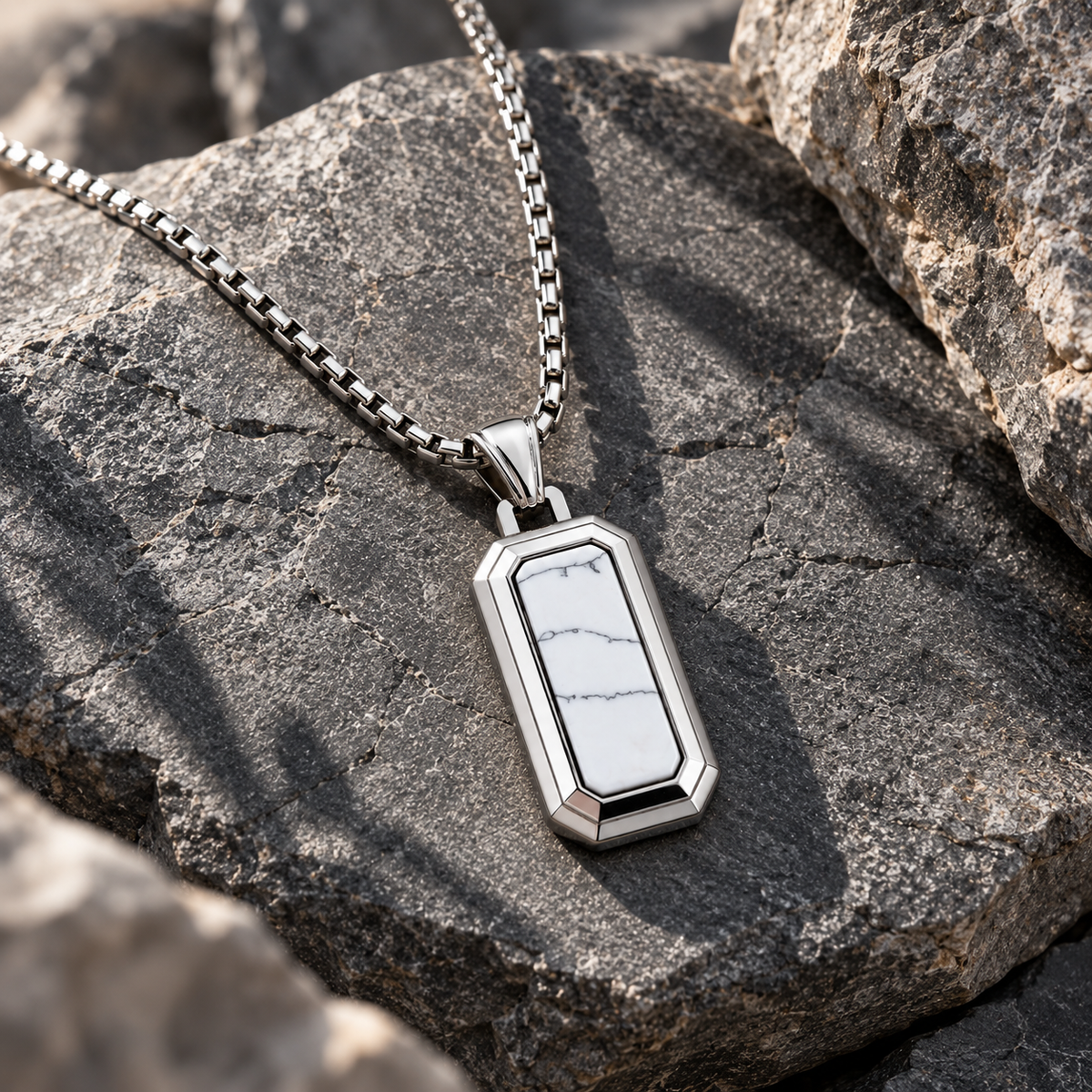 Natural Stone Dog Tag Pendant Necklace