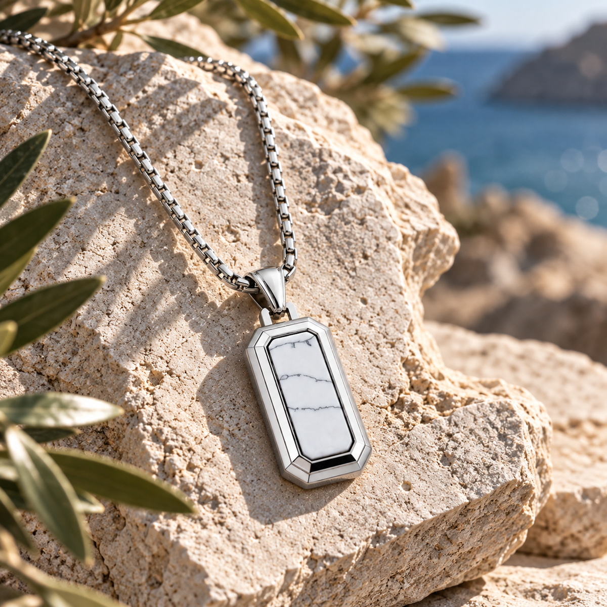 Natural Stone Dog Tag Pendant Necklace