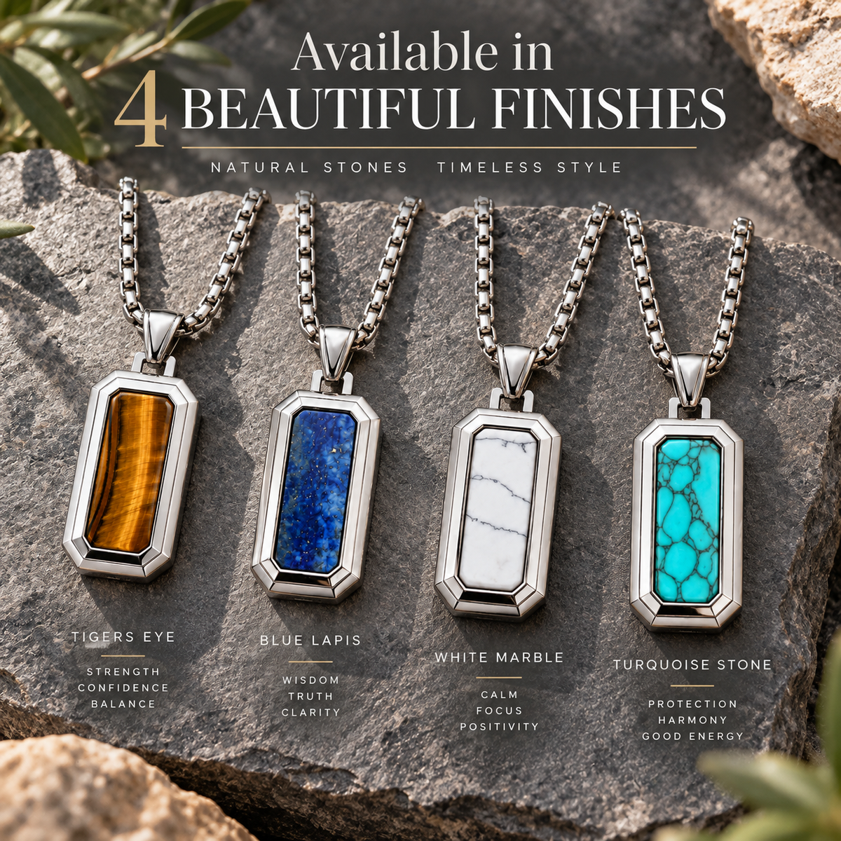Natural Stone Dog Tag Pendant Necklace