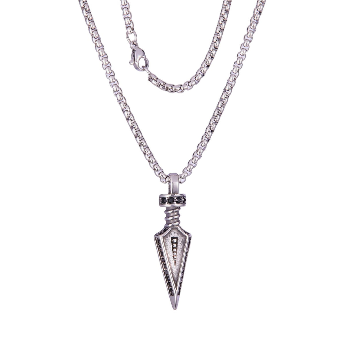 Stainless Steel Silver Tone Wheat Chain Necklace with Dagger Pendant