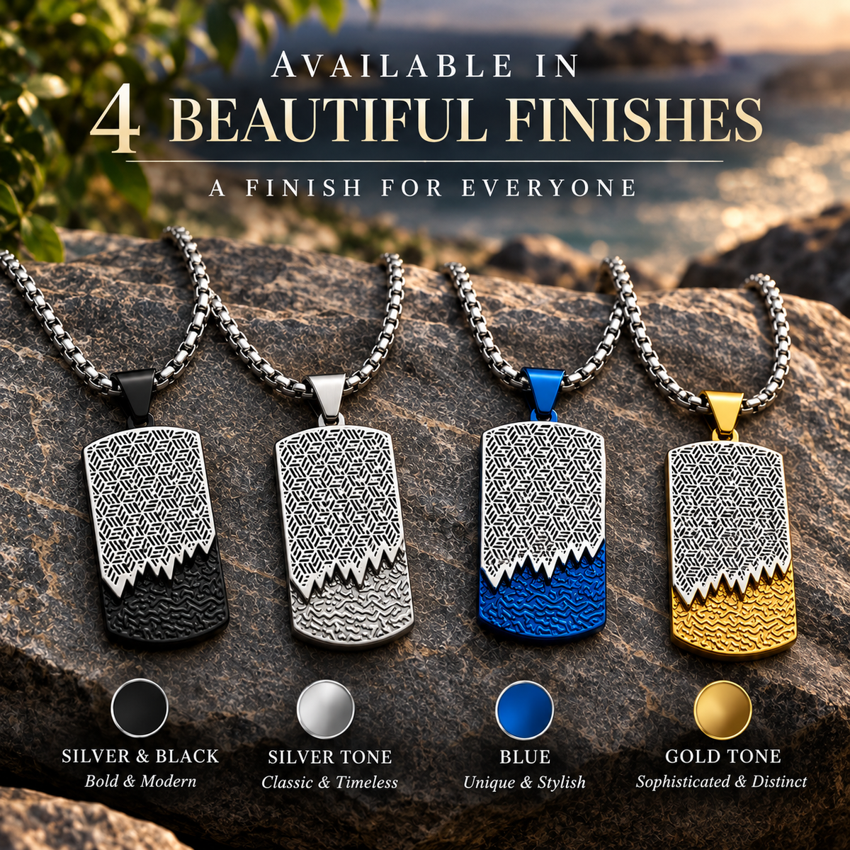 Modern Geometric Textured Dog Tag Necklace