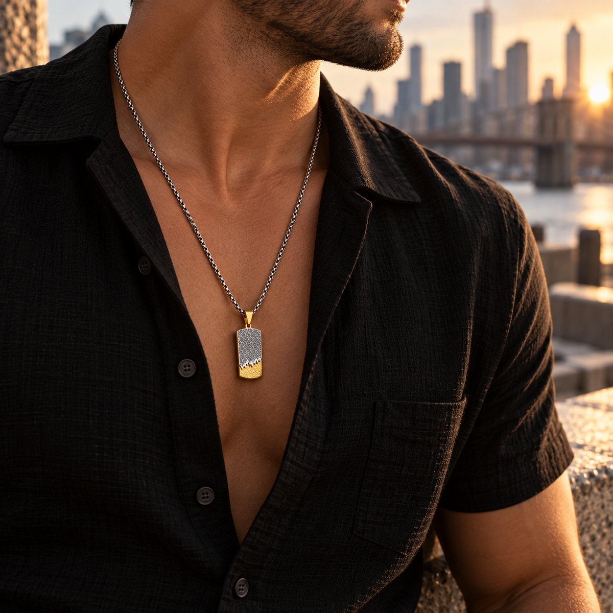 Modern Geometric Textured Dog Tag Necklace