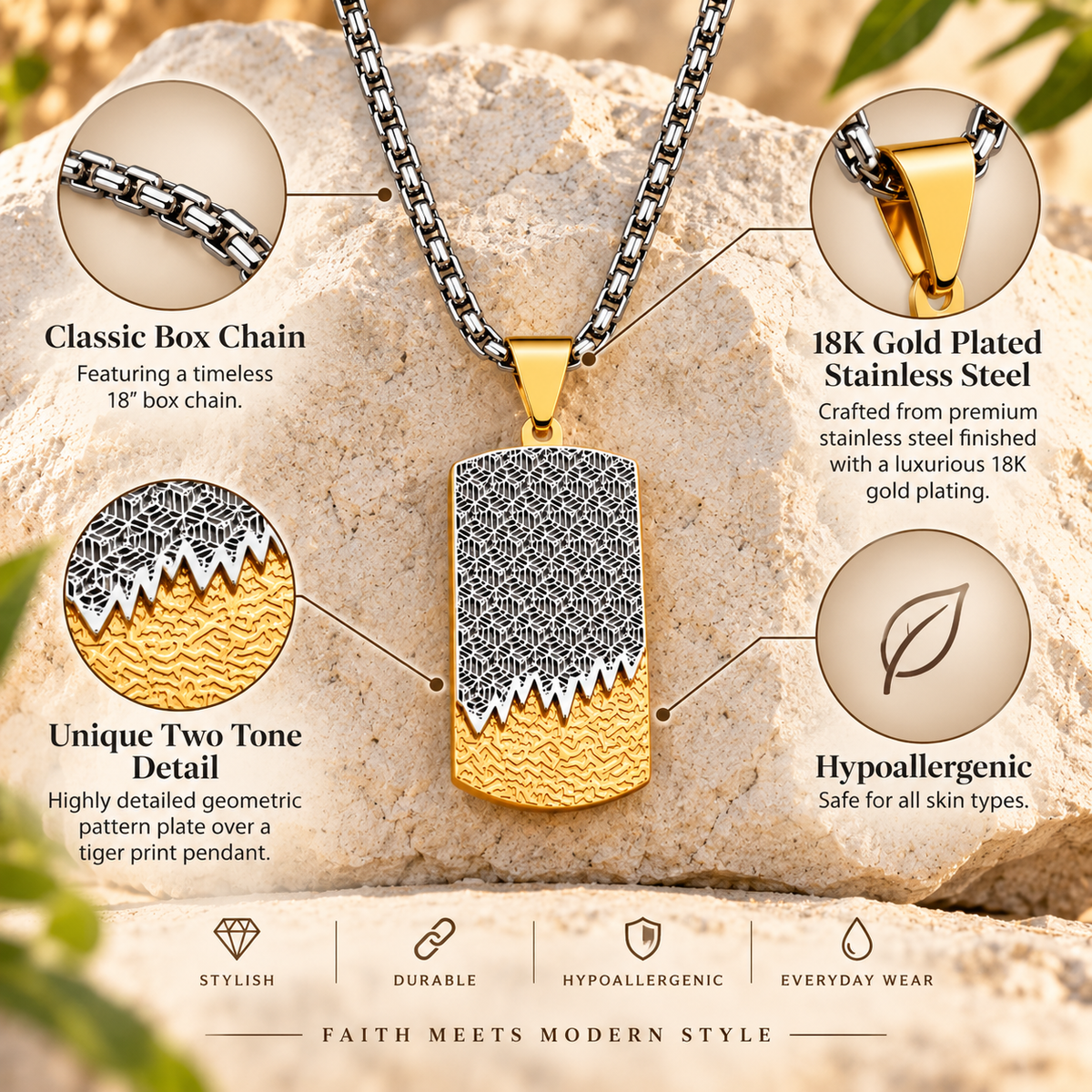 Modern Geometric Textured Dog Tag Necklace