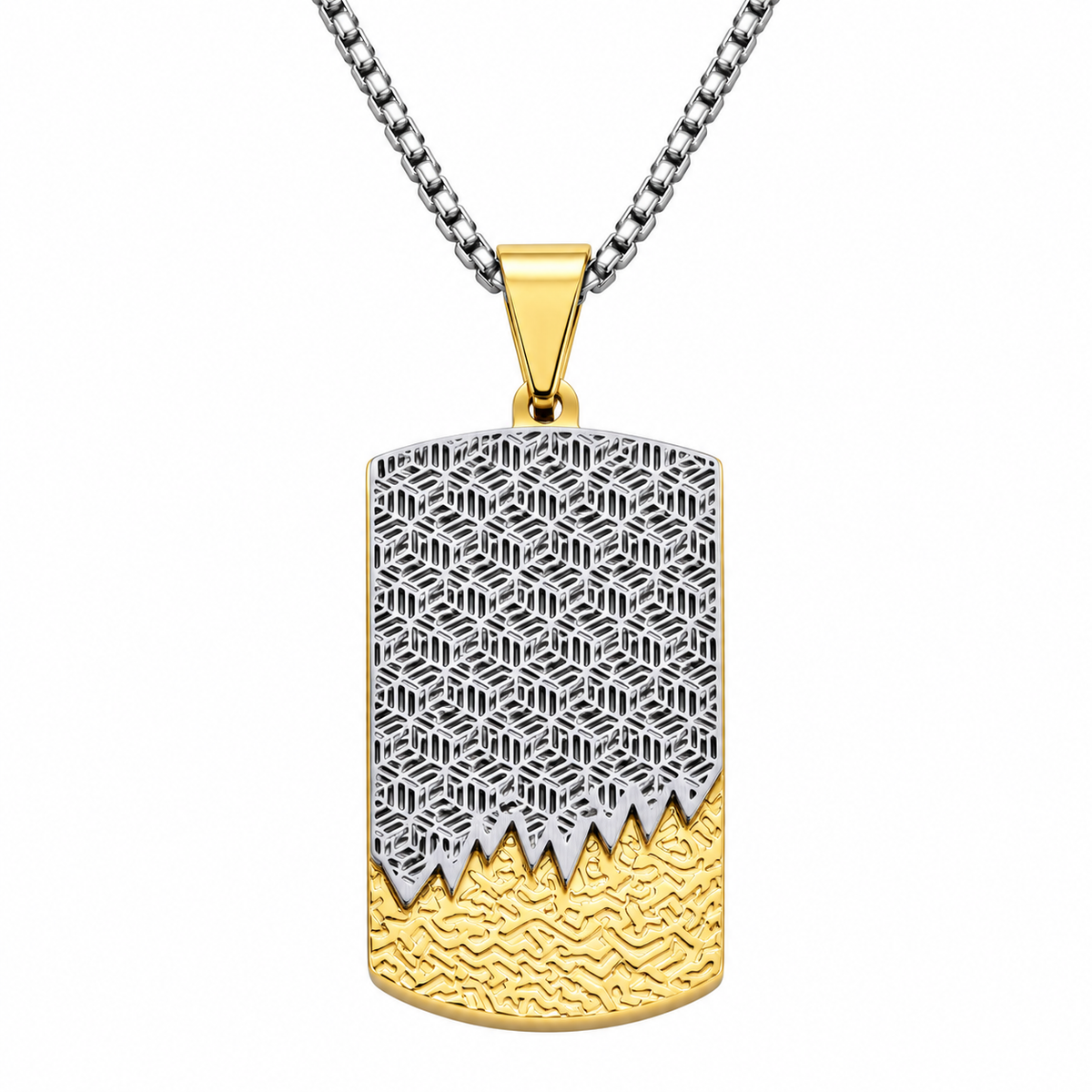 Modern Geometric Textured Dog Tag Necklace