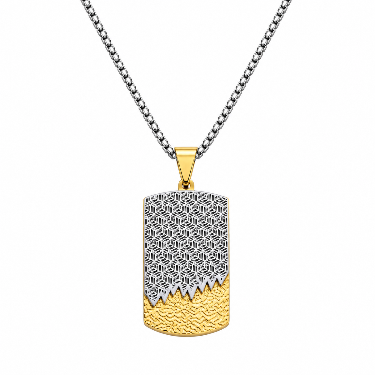 Modern Geometric Textured Dog Tag Necklace