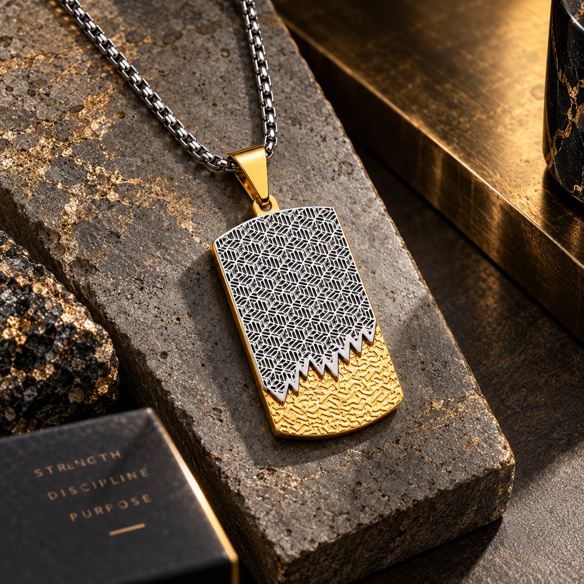 Modern Geometric Textured Dog Tag Necklace