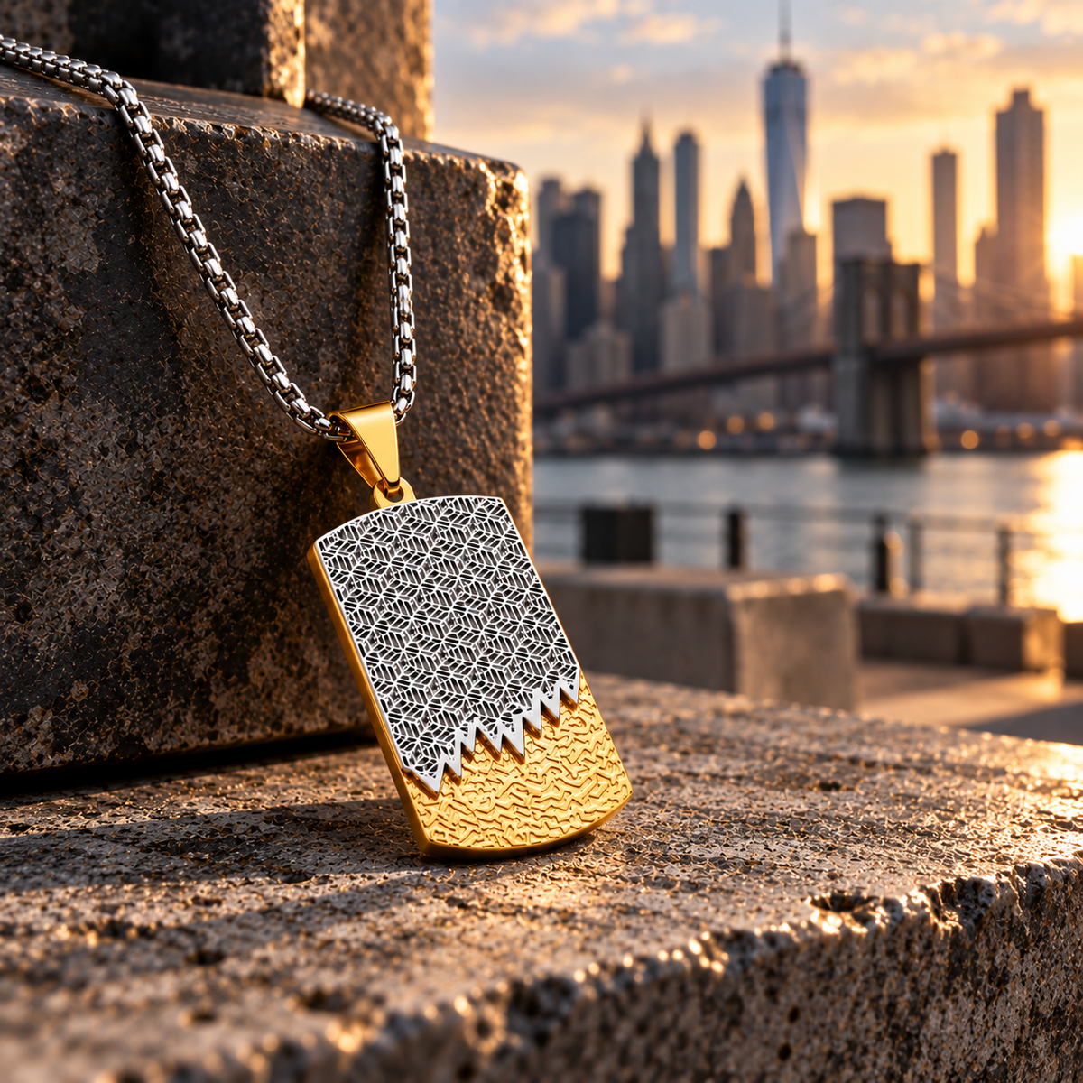 Modern Geometric Textured Dog Tag Necklace