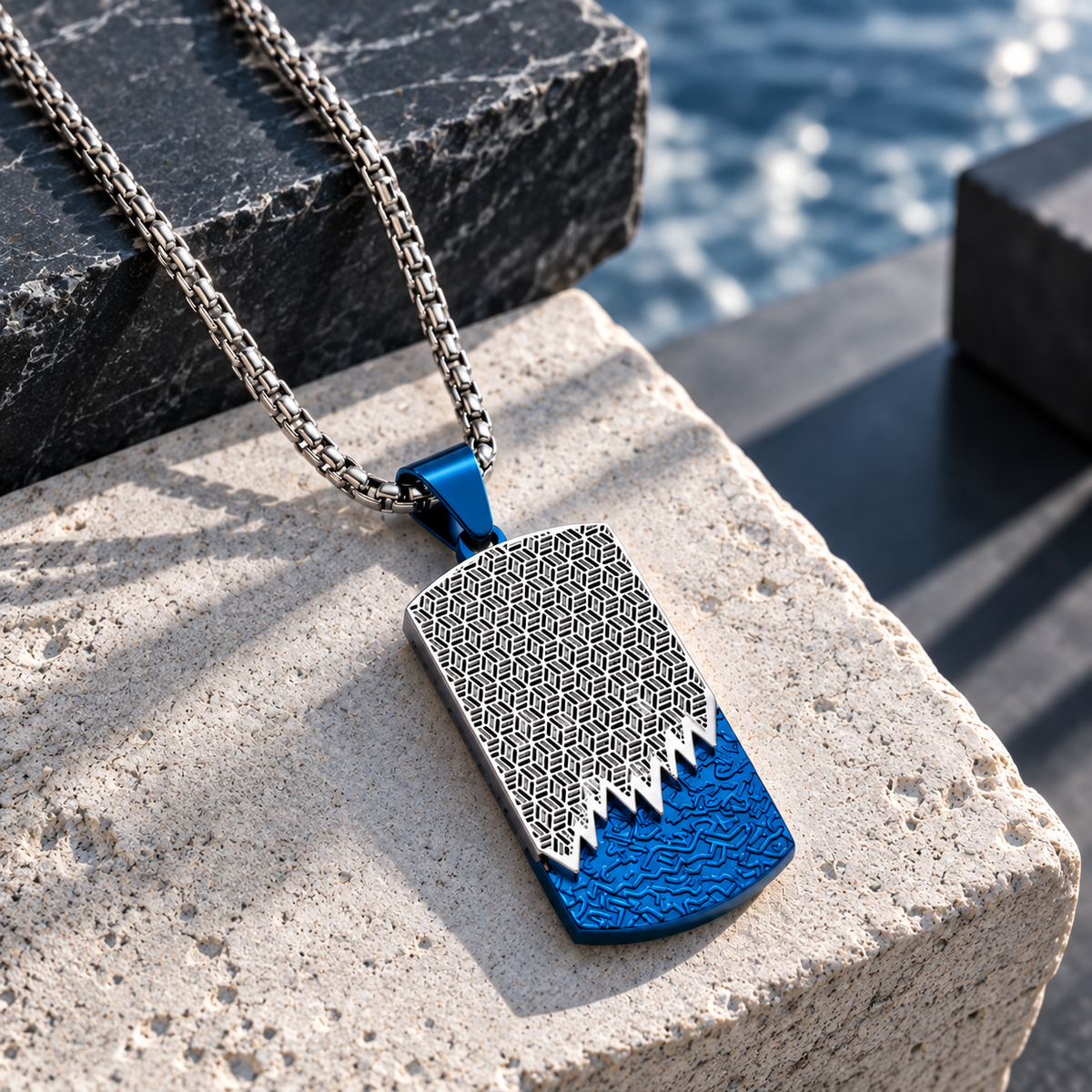Modern Geometric Textured Dog Tag Necklace